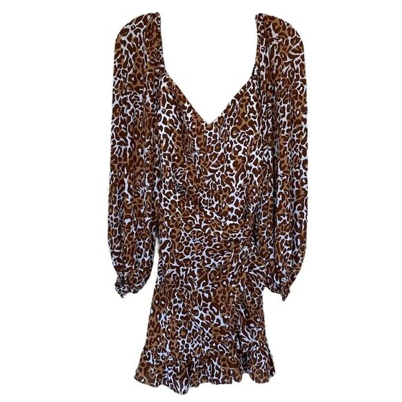 Lilly Pulitzer Lila Leopard Print Puff Sleeve Faux Wrap Ruffled Dress NWT Size 4 - Picture 4 of 9